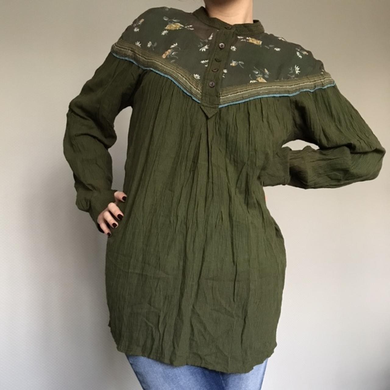 free people Green oversized blouse New never been... - Depop