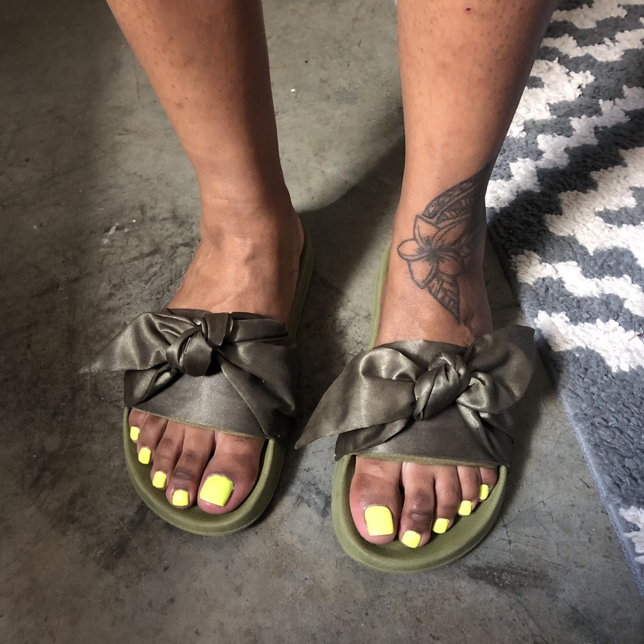 Fenty bow slides olive best sale