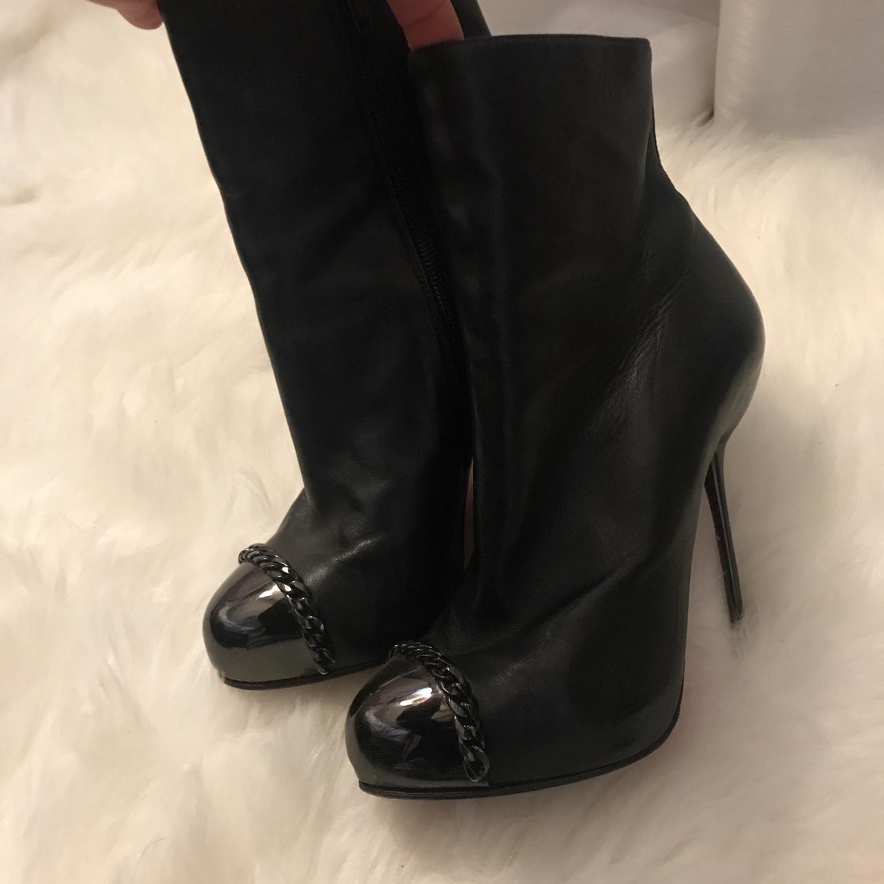 CL leather ankle boots, thin nail metal heel, metal... - Depop