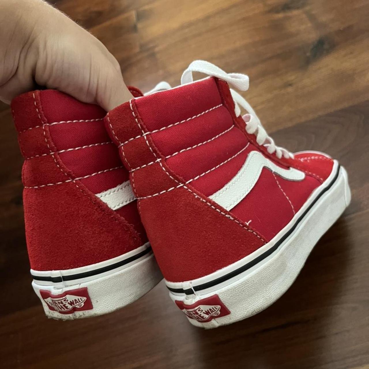 Red high top vans only worn once! Size 6 women’s and... - Depop