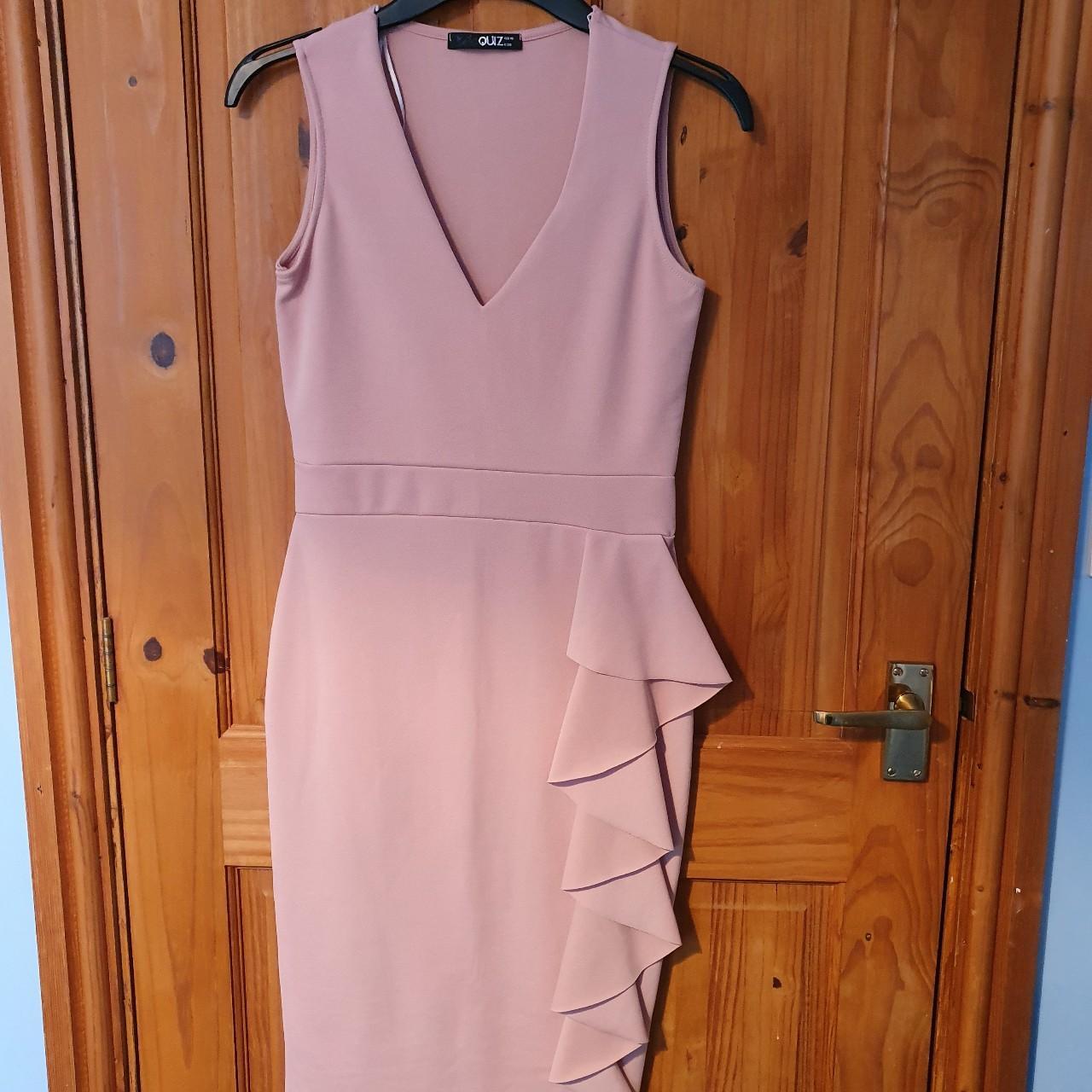 Quiz Pink Midi V neck Dress with Ruffle... Depop