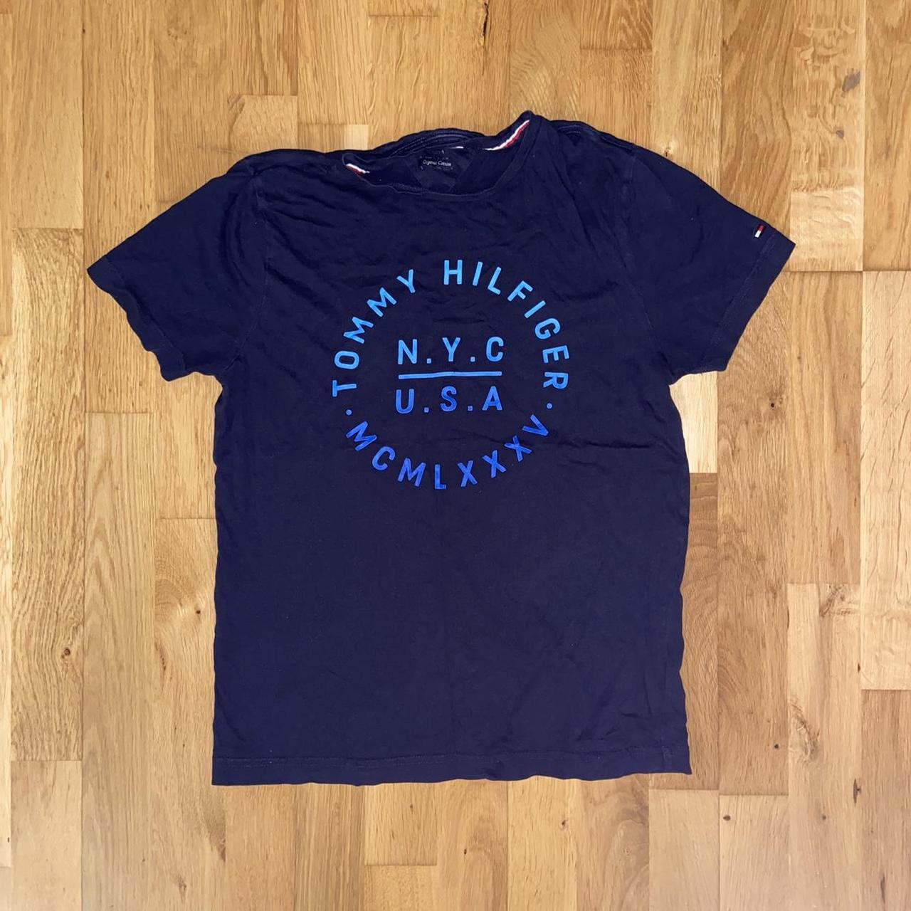 Tommy Hilfiger Men's Blue and Navy Tshirt Depop