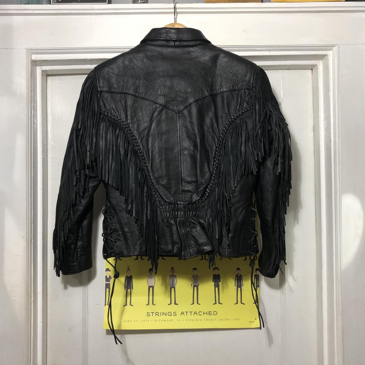 intage Black Fringe Leather Jacket by Zony... - Depop