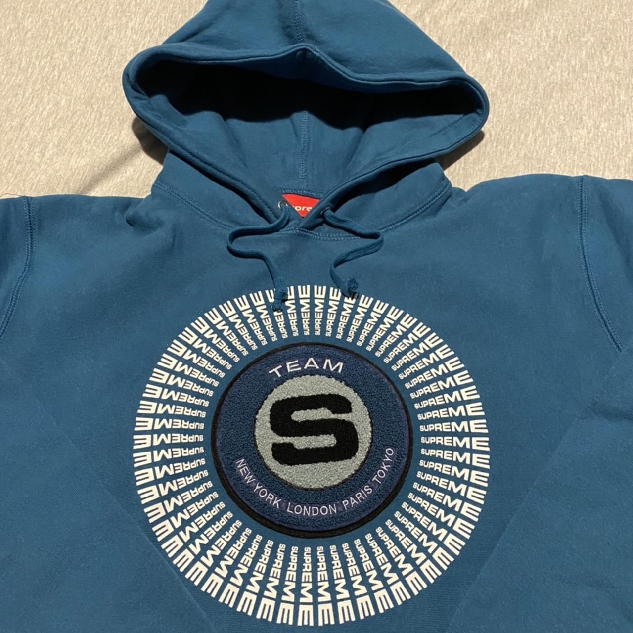 Supreme Chenille Appliqué Hoodie in Marine Blue... - Depop