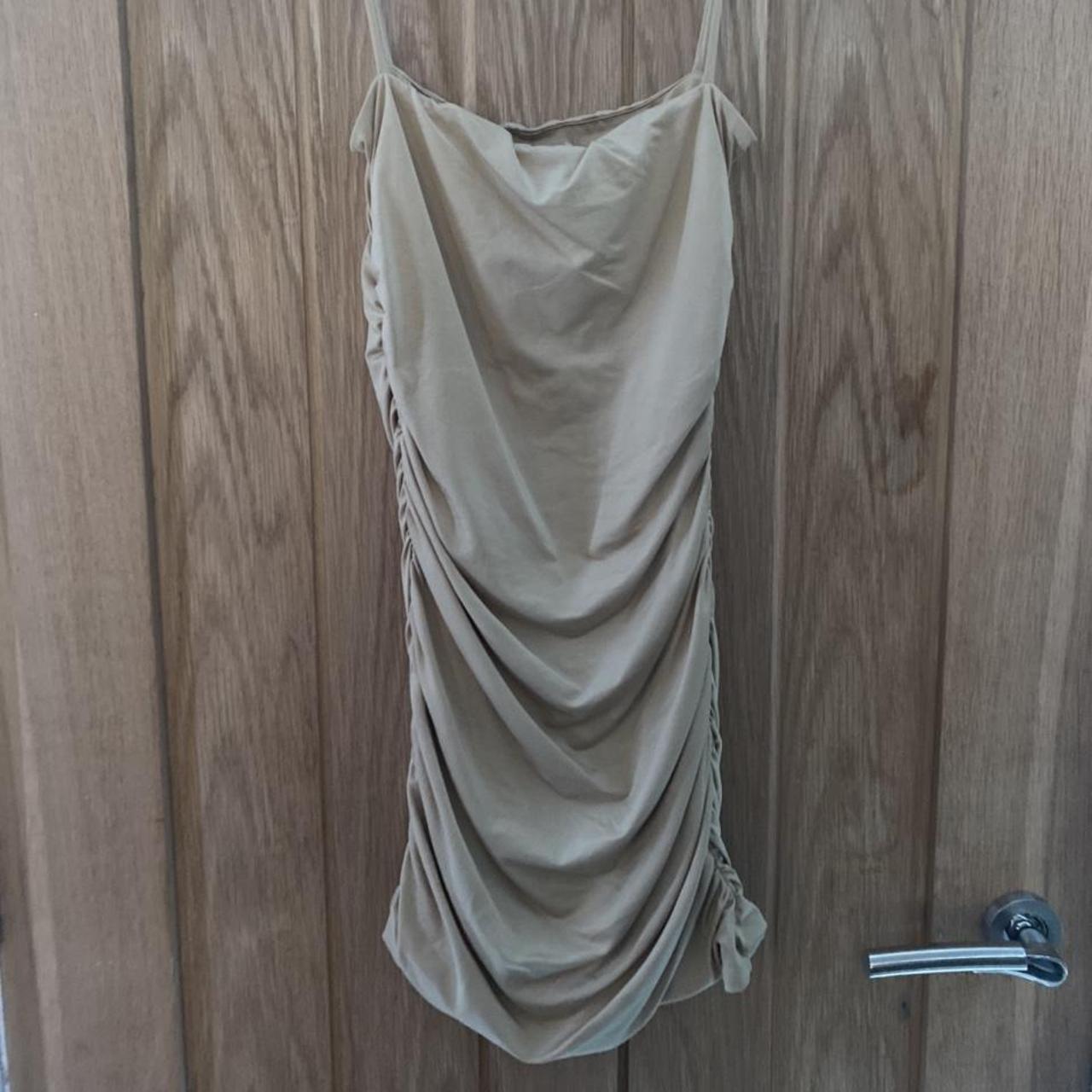 Oh polly beige ruched dress Size 8 Bought for £36... - Depop