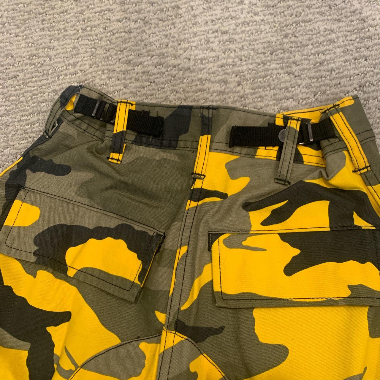 Yellow and black high waisted camo cargo pants... - Depop