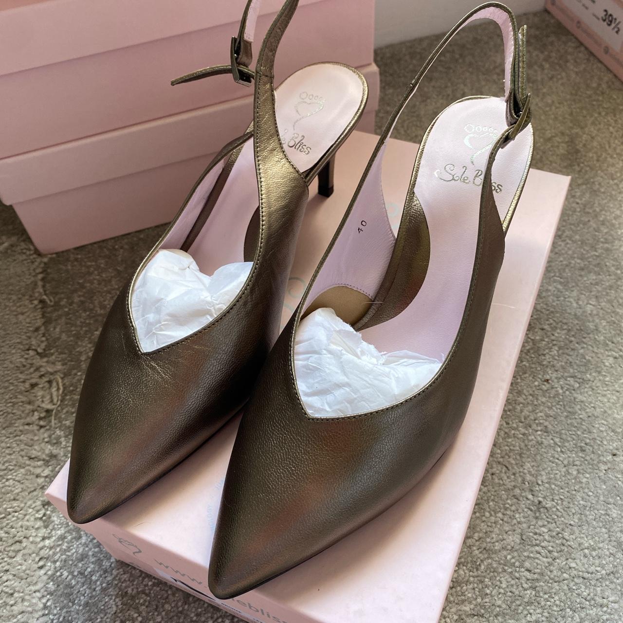 SOLE BLISS AYDA BRONZE LEATHER SLINGBACK MID HEEL... Depop