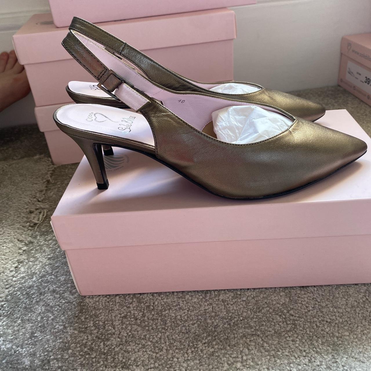 SOLE BLISS AYDA BRONZE LEATHER SLINGBACK MID HEEL... Depop