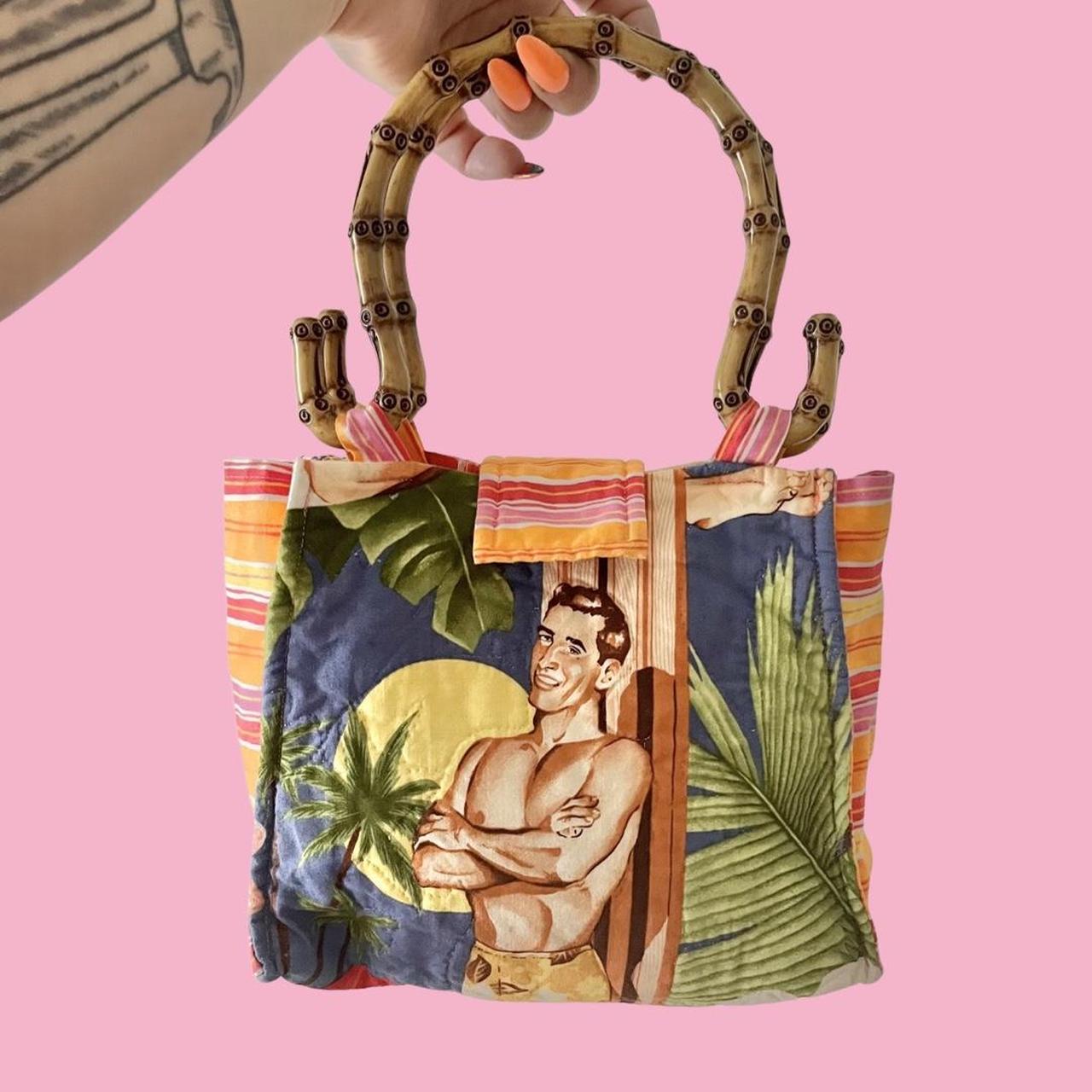 Cute Hawaiian y2k tote bag with blue striped - Depop