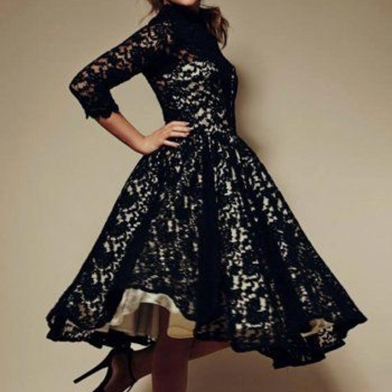 Black lace dress top with cream underlay