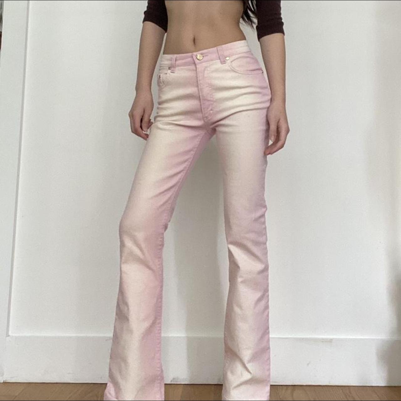 Roberto Cavalli Women's Pink and White Trousers | Depop