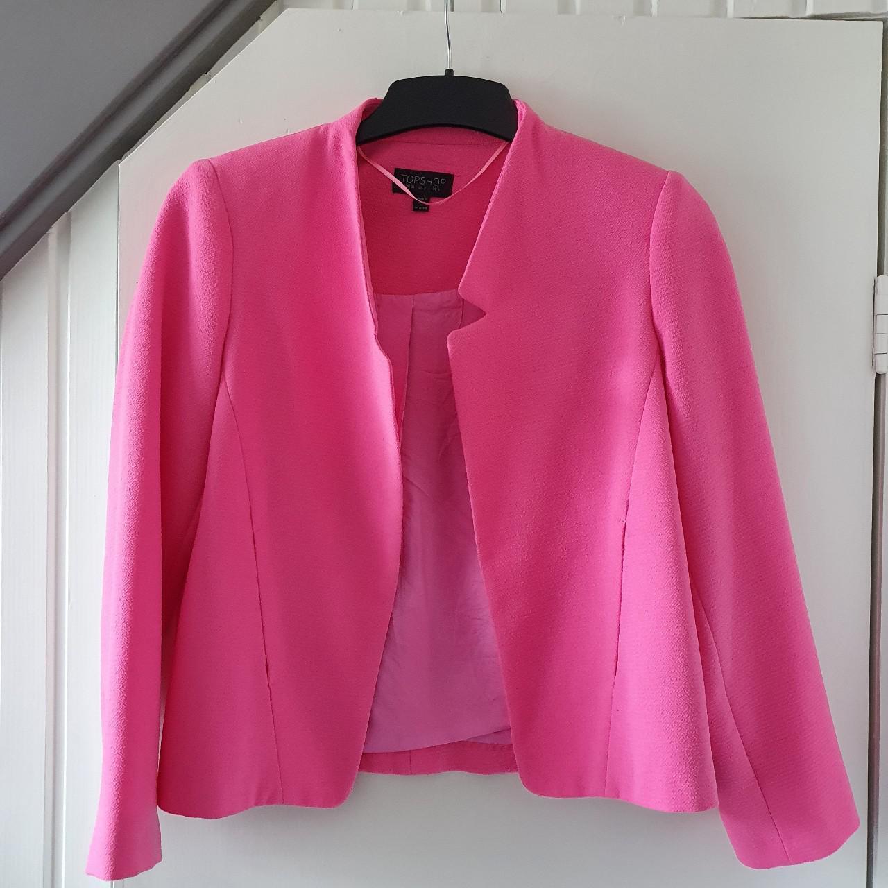 Topshop hot pink cropped blazer, worn once,... - Depop