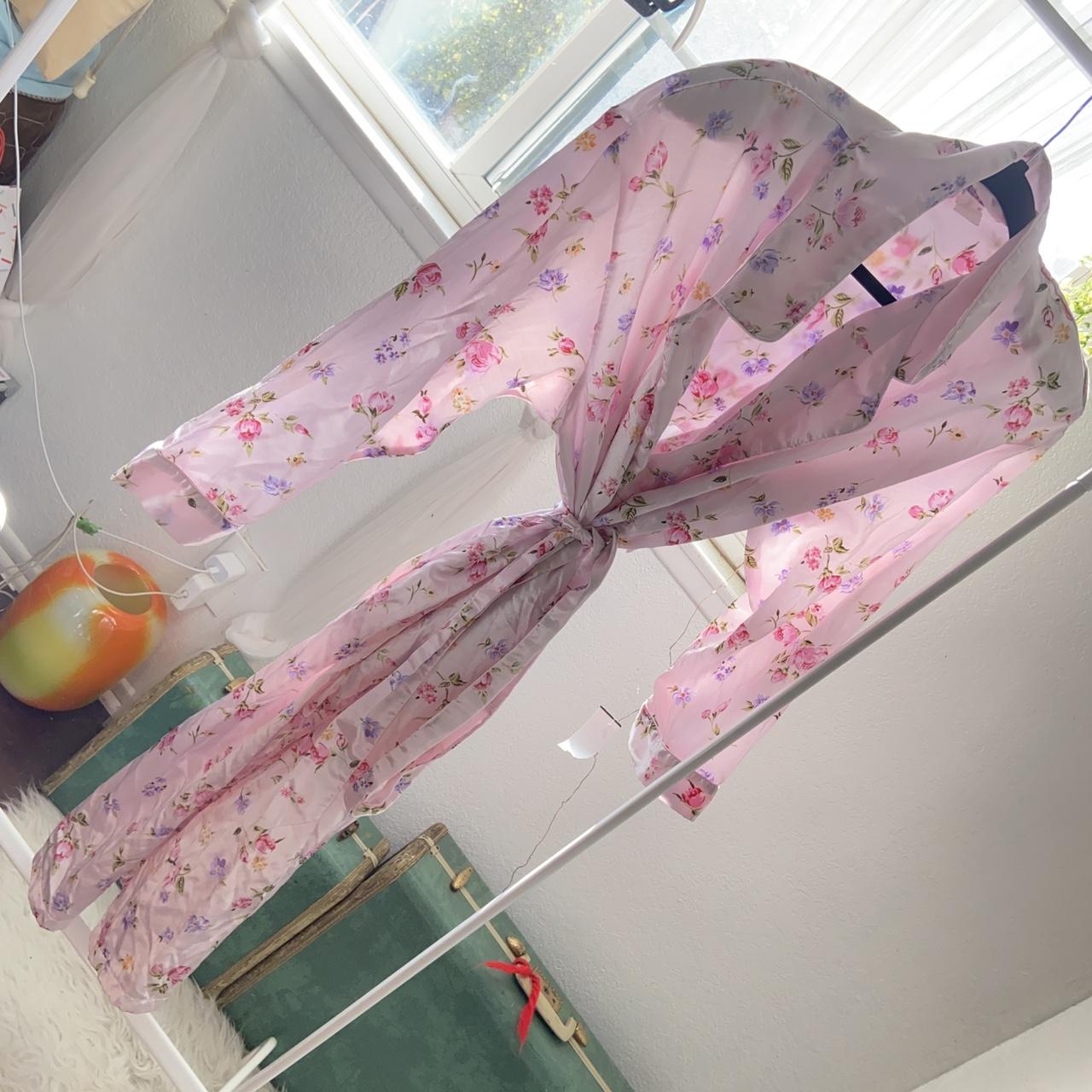 Product Image 1 - Pink floral silk robe, sleepwear,