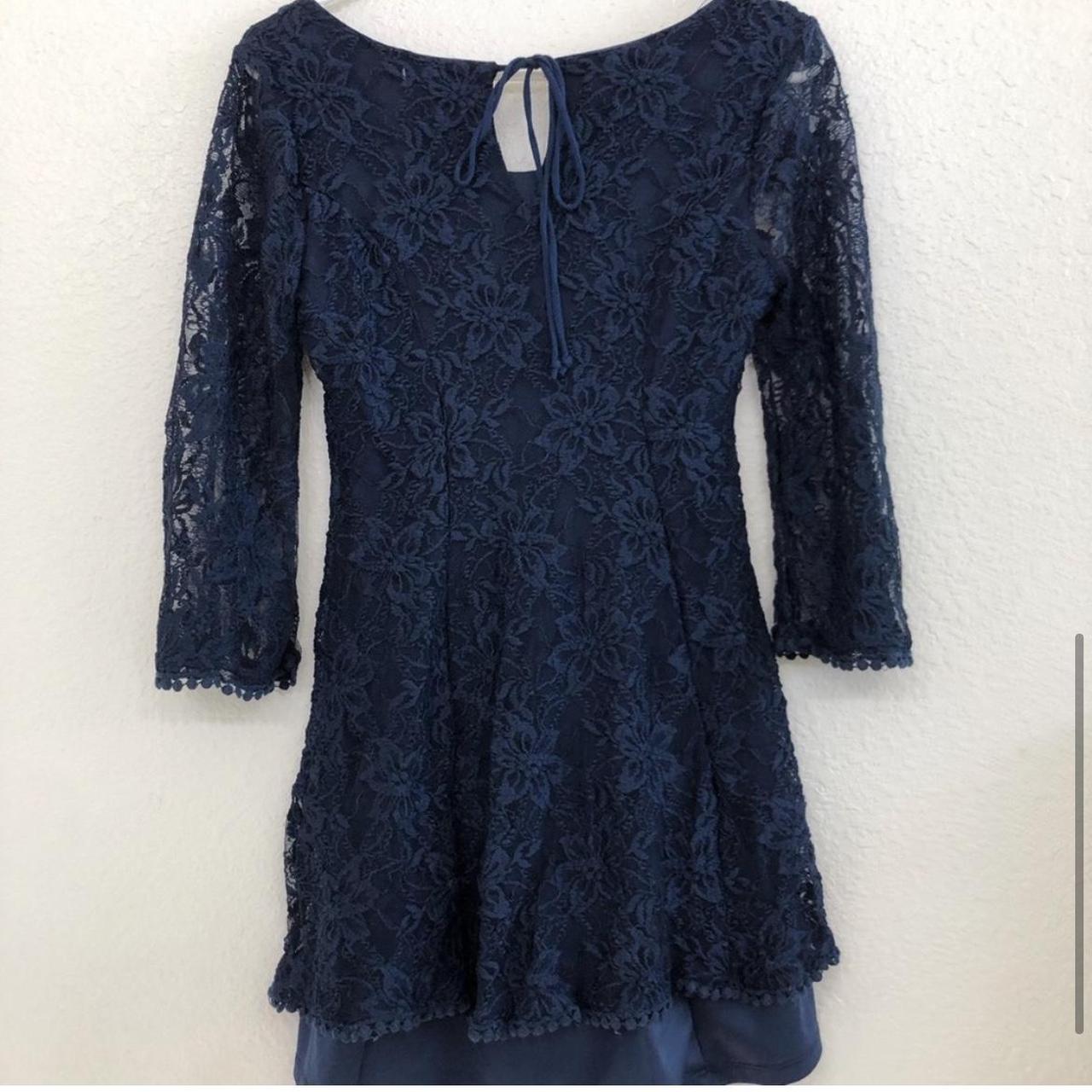 Navy Blue Lace Baby Doll Long Sleeve Fit and Flare... - Depop