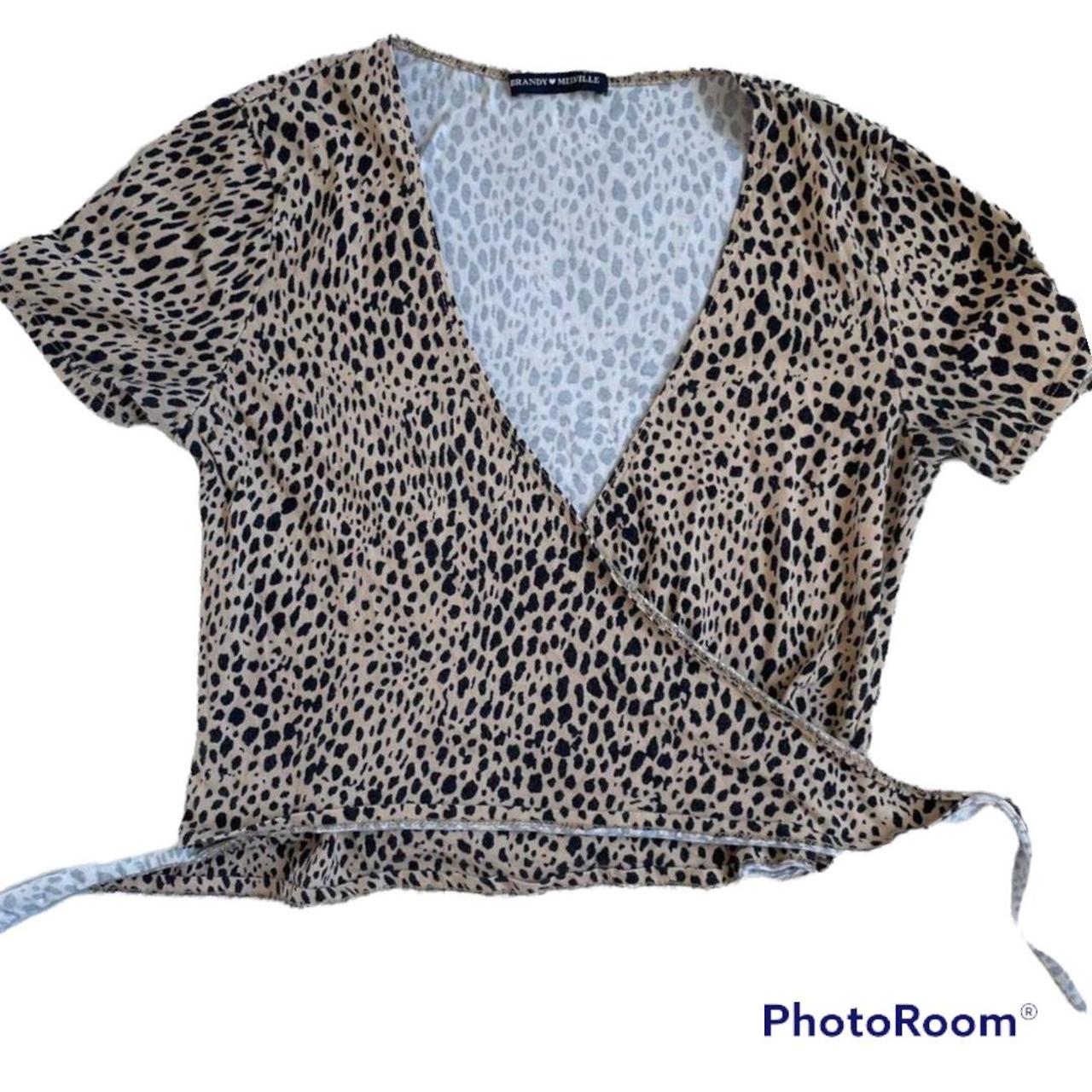 Brandy Melville Beige Cheetah Print Wrap Plunge Neck... - Depop