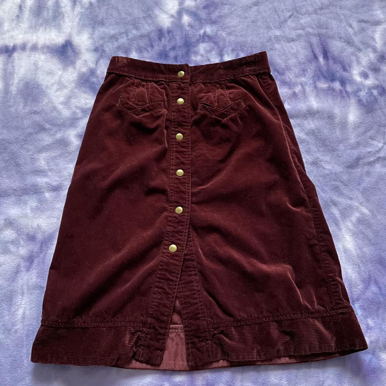 Vintage burgundy corduroy skirt Button down skirt... - Depop