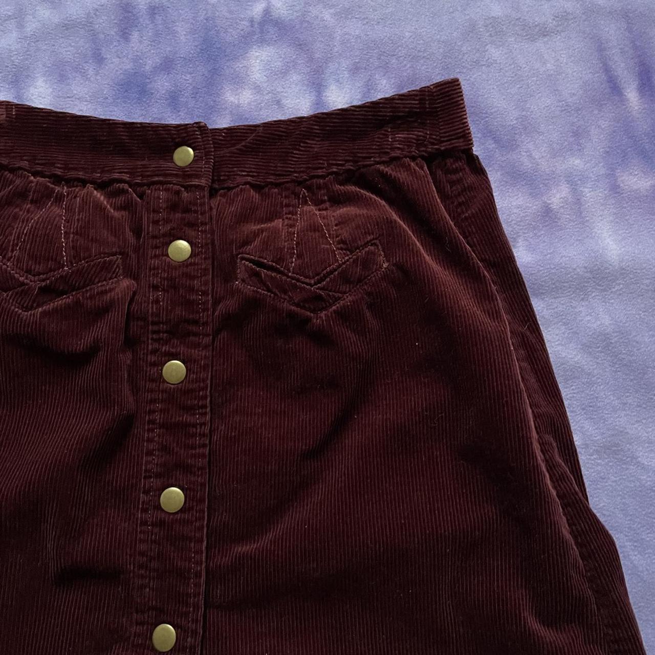 Vintage burgundy corduroy skirt Button down skirt... - Depop