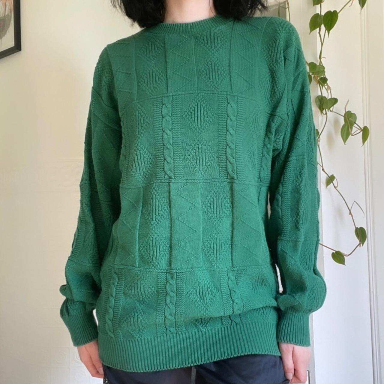 Vintage 90s Green Oversized Patchwork Knit... - Depop