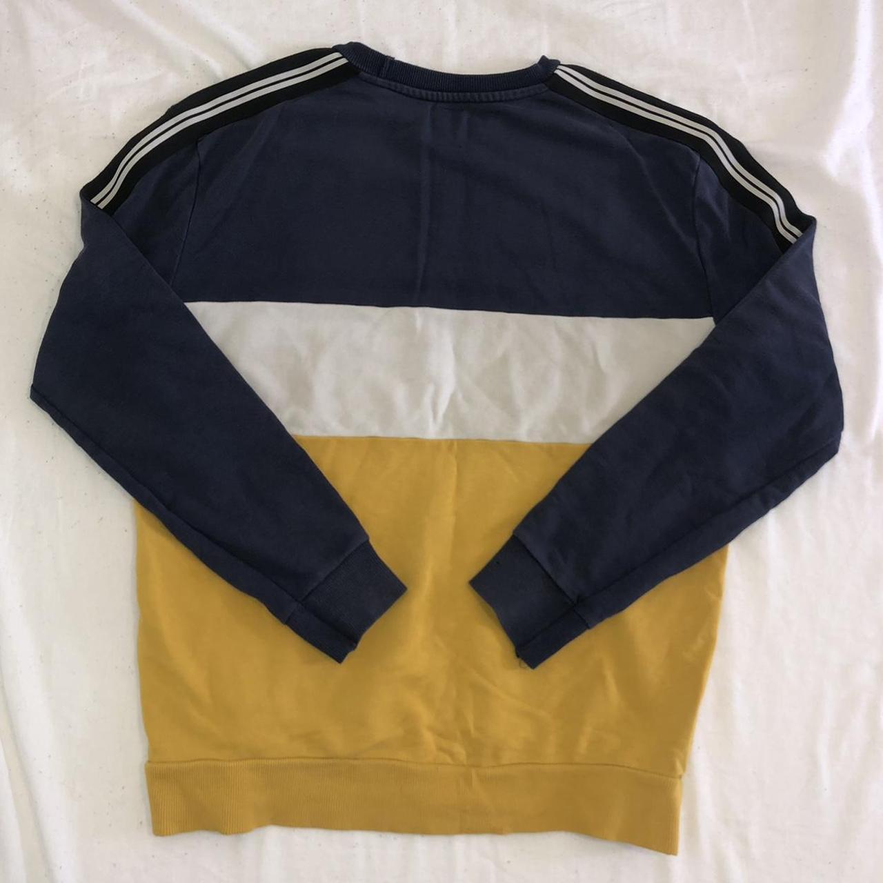 Blue, White and Yellow New Look Sweatshirt Size... - Depop