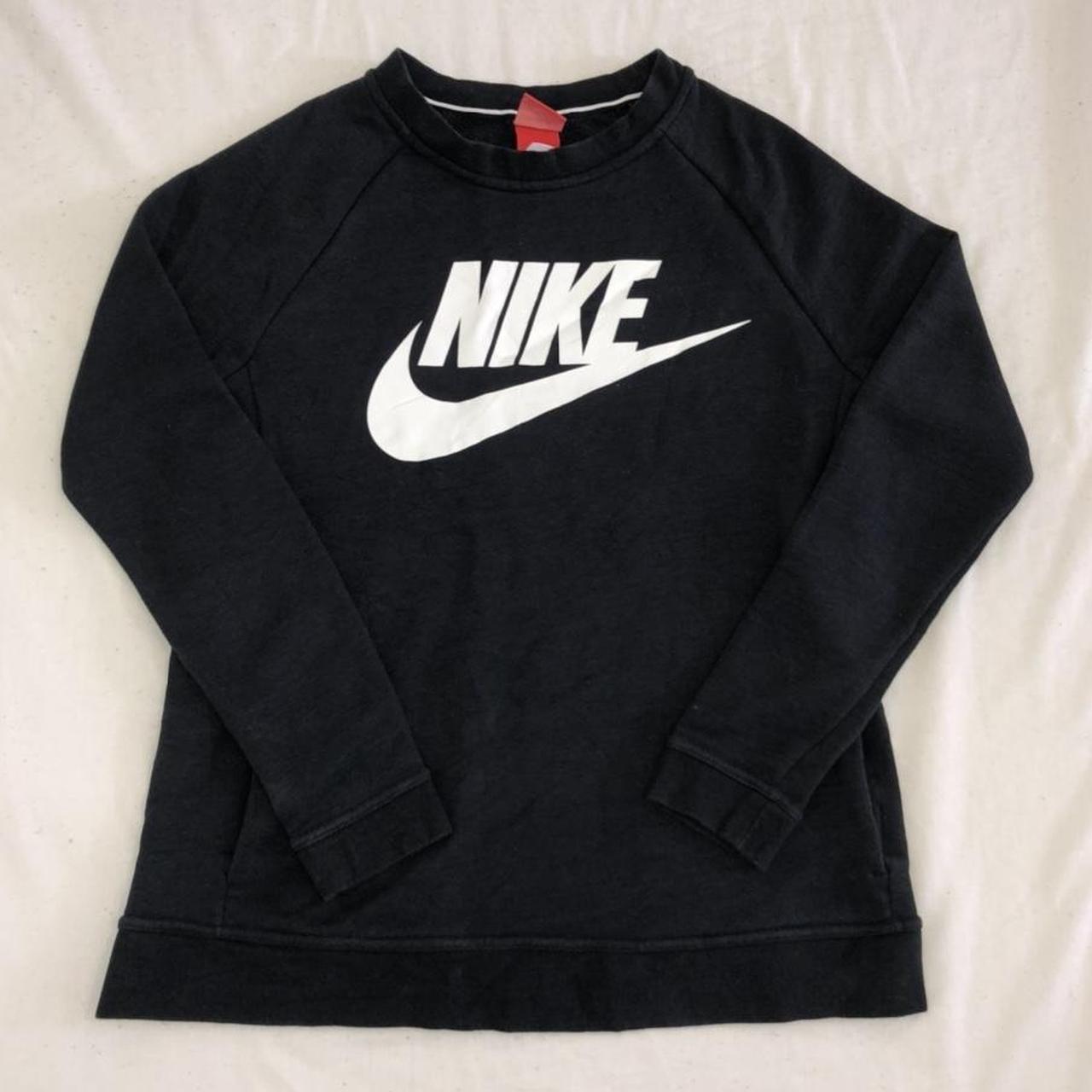 Nike Black Sweatshirt with Big Central Nike and... - Depop