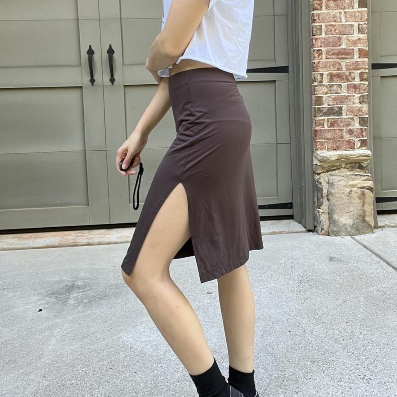 Brown skirt with slit size M🖤 Vintage y2k skirt🫶 ️‍🔥... - Depop