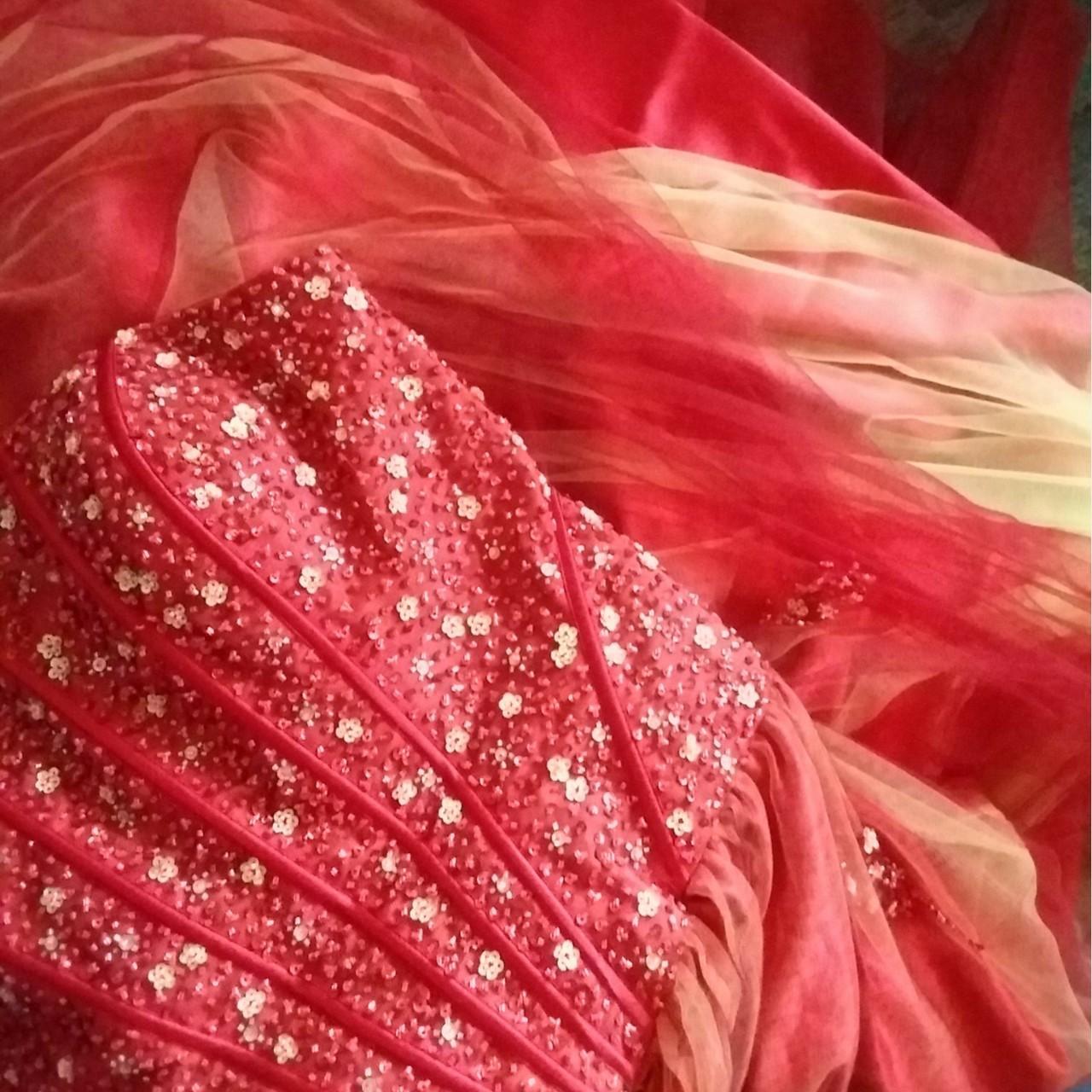 Beautiful embellished red strapless dress. Yve of... - Depop