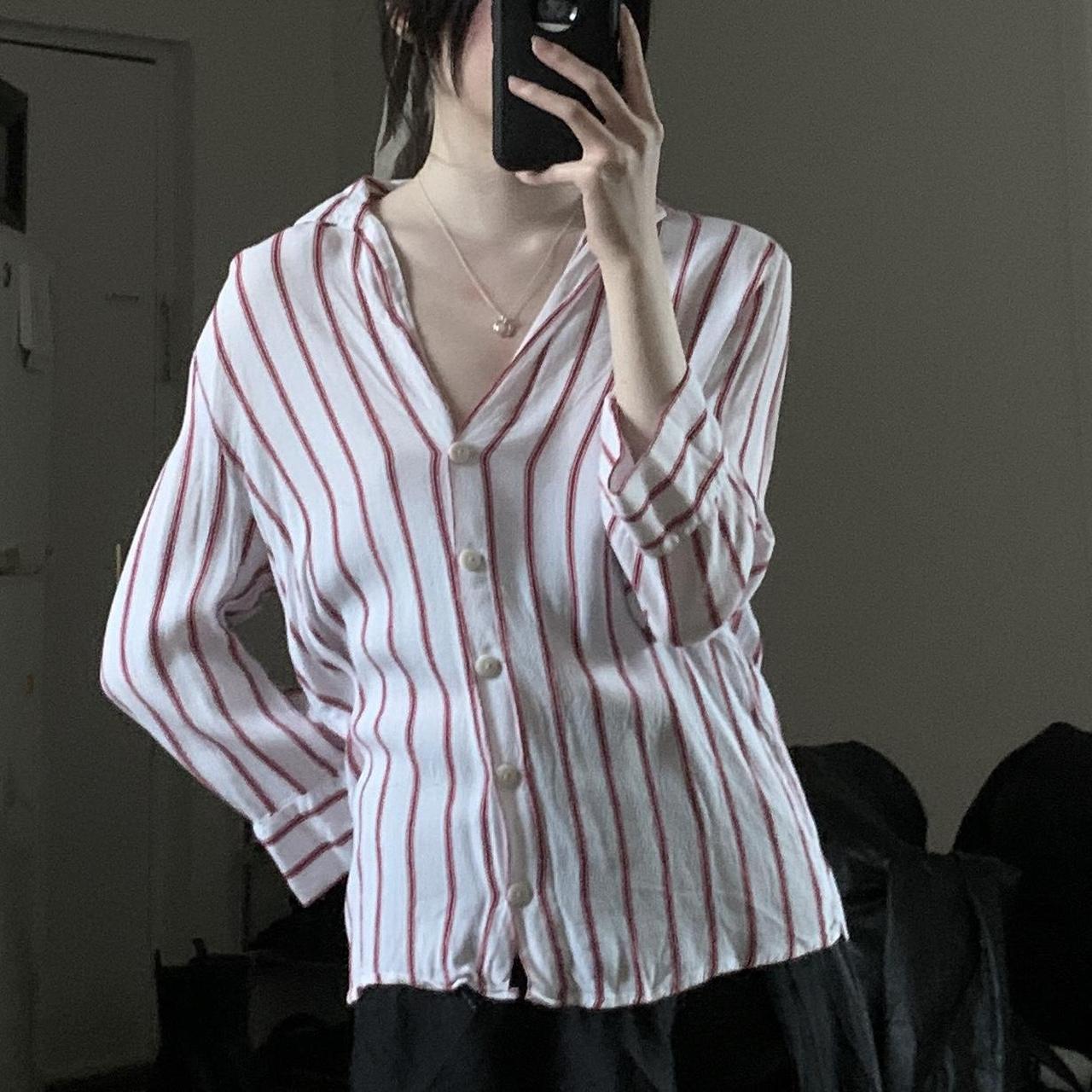 Zara Women's White and Red Shirt | Depop