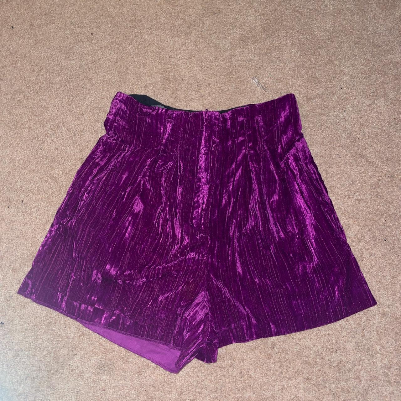 Topshop high waisted velvet shorts in purple Size 8... - Depop