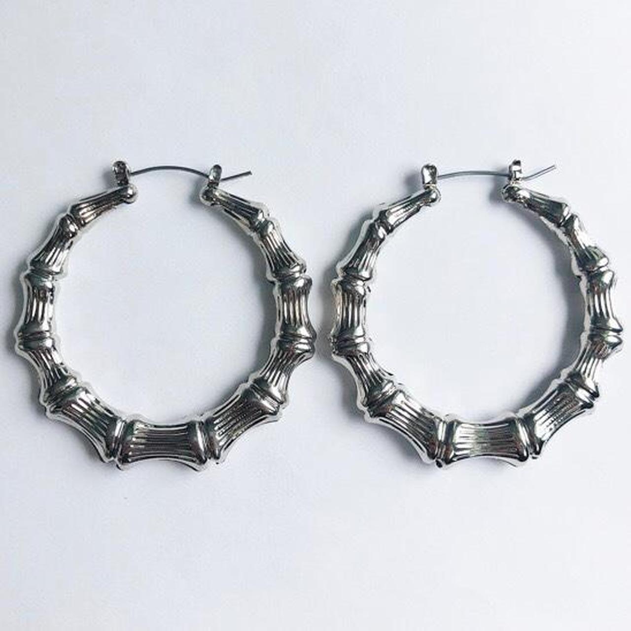 Silver bamboo hoop earrings £4.50 6.5cm Also... - Depop