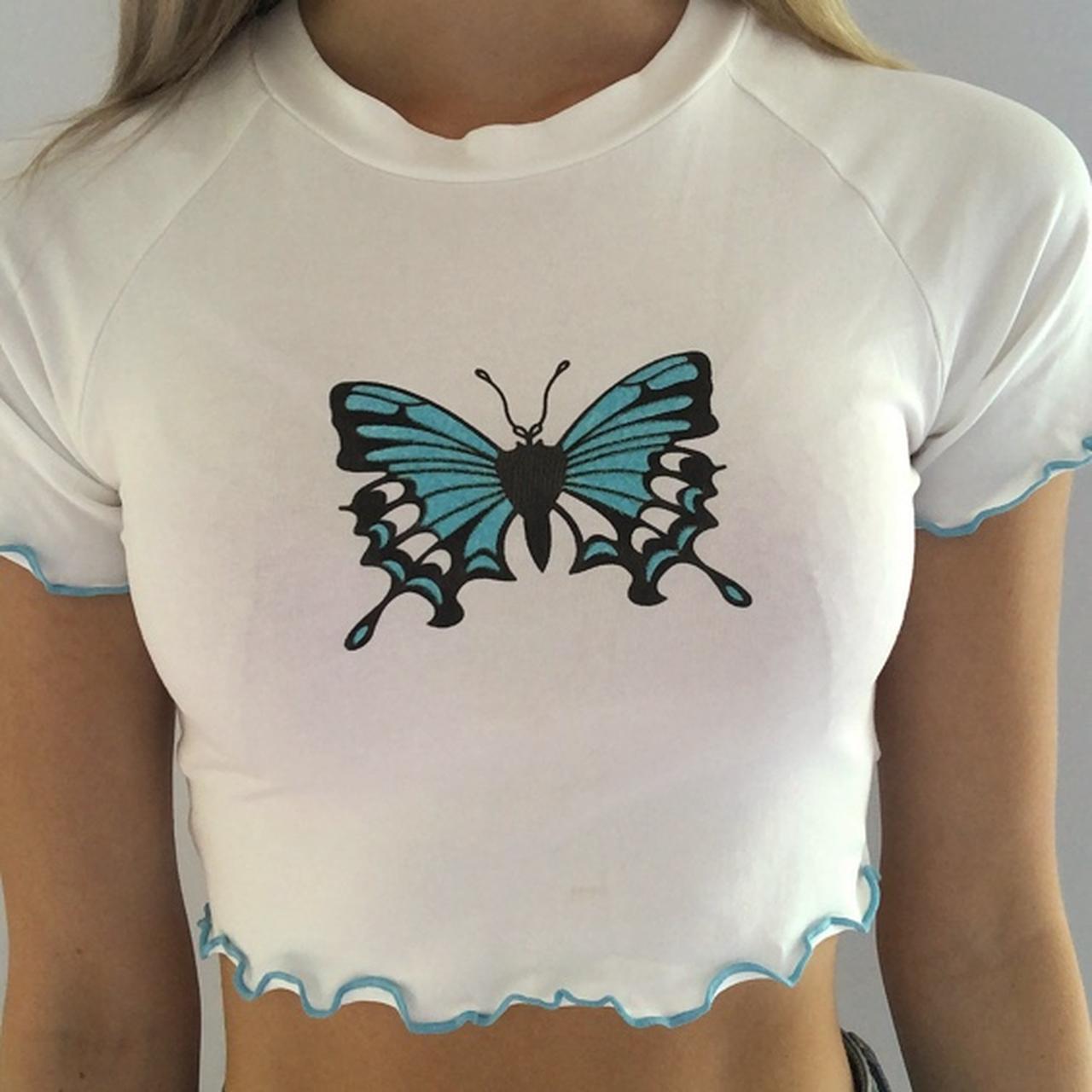 🦋 Butterfly Crop top Shirt - Baby Blue's Code & Price - RblxTrade