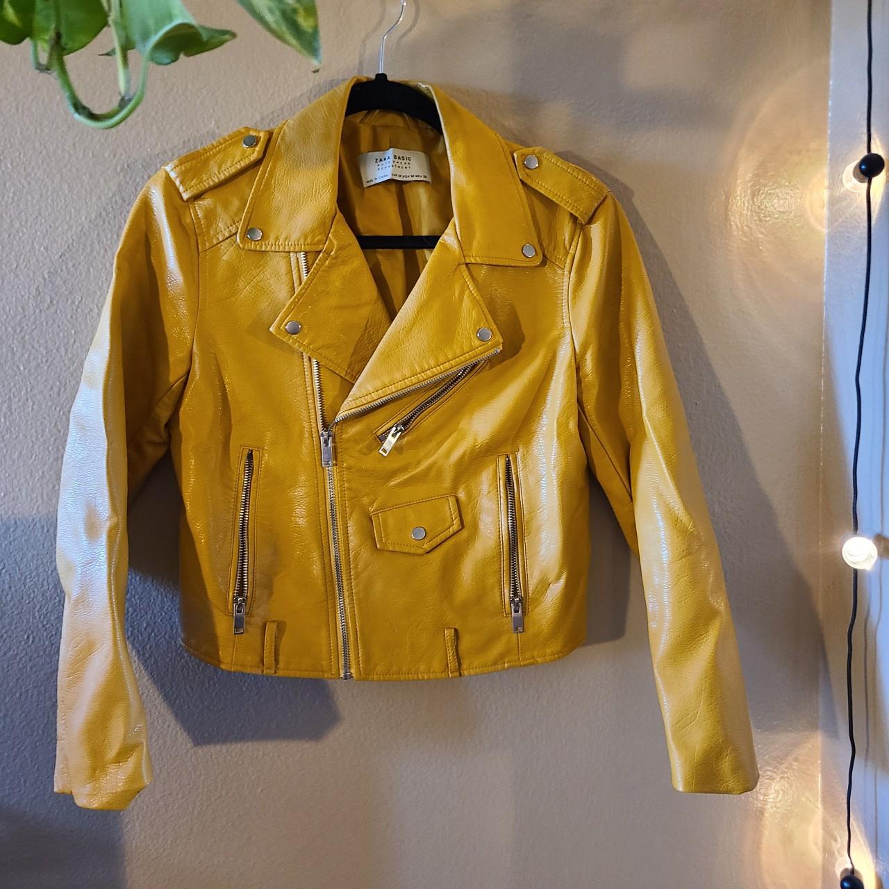 mustard-yellow-faux-leather-jacket-from-zara-in-size-depop