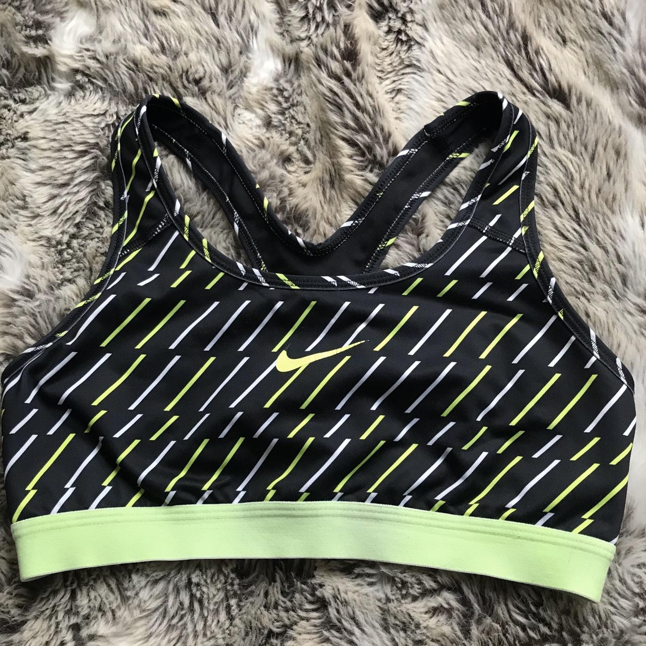 Nike black and neon pattern Sports Bra Good - Depop