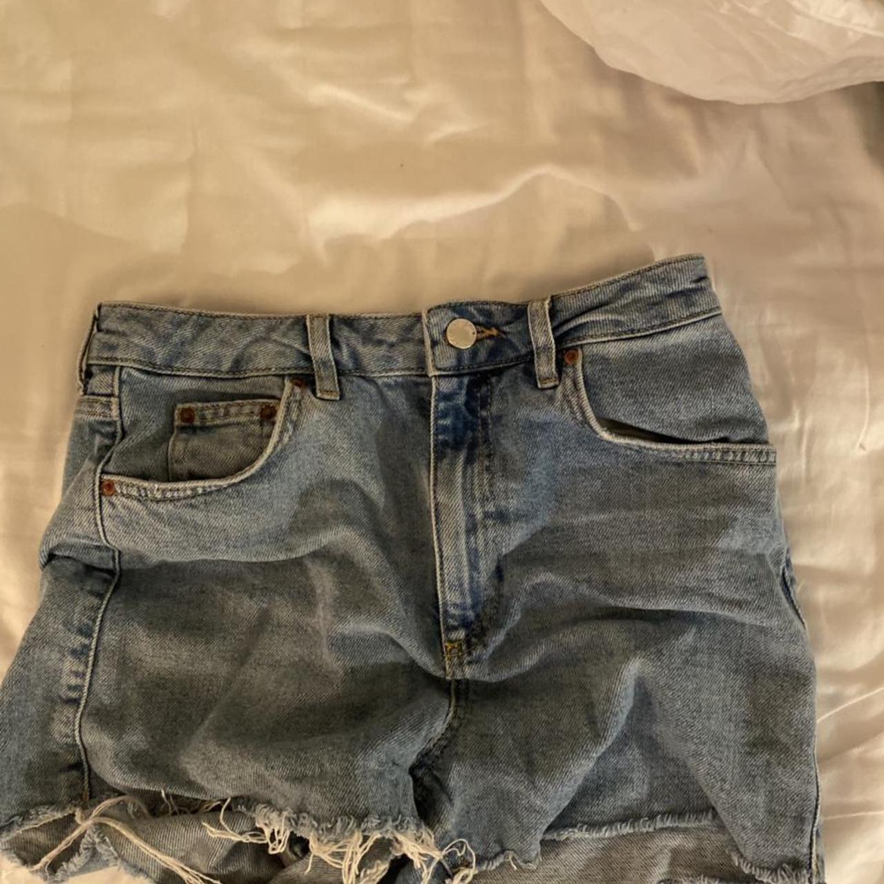 Topshop short shorts, denim shorts with frayed/cut... - Depop