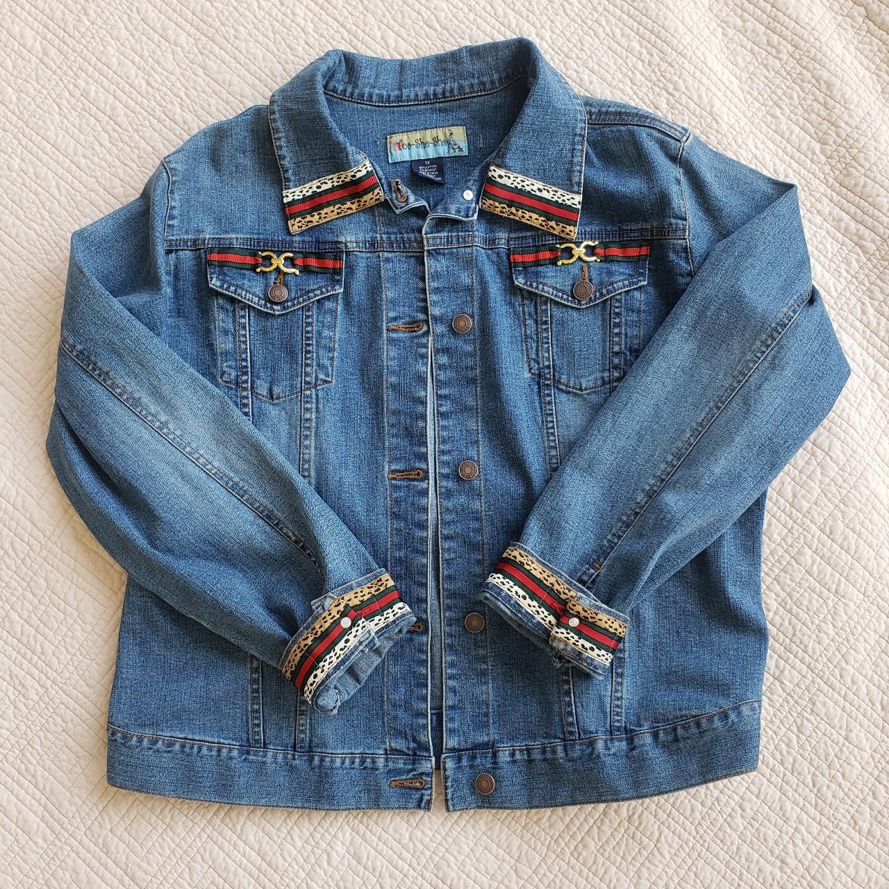 vintage 80s denim jacket it's got a cool Gucci look... - Depop