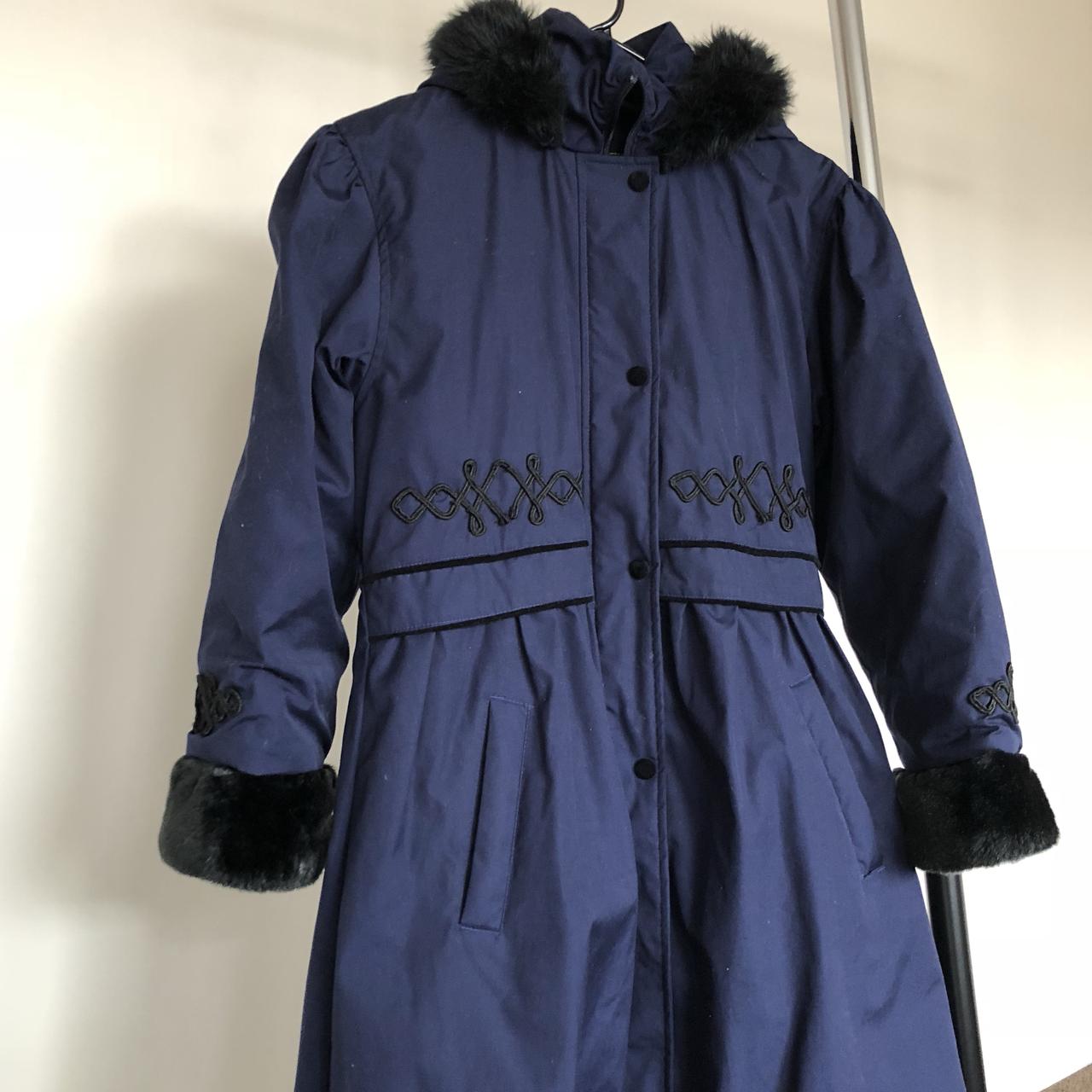 Long Vintage Coat! Blue Coat with Black Embroidery... - Depop