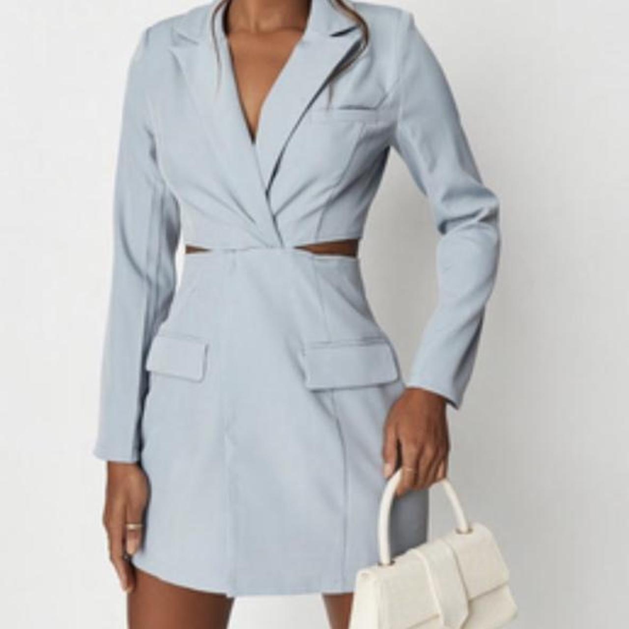 Missguided light blue blazer dress twisted front cut