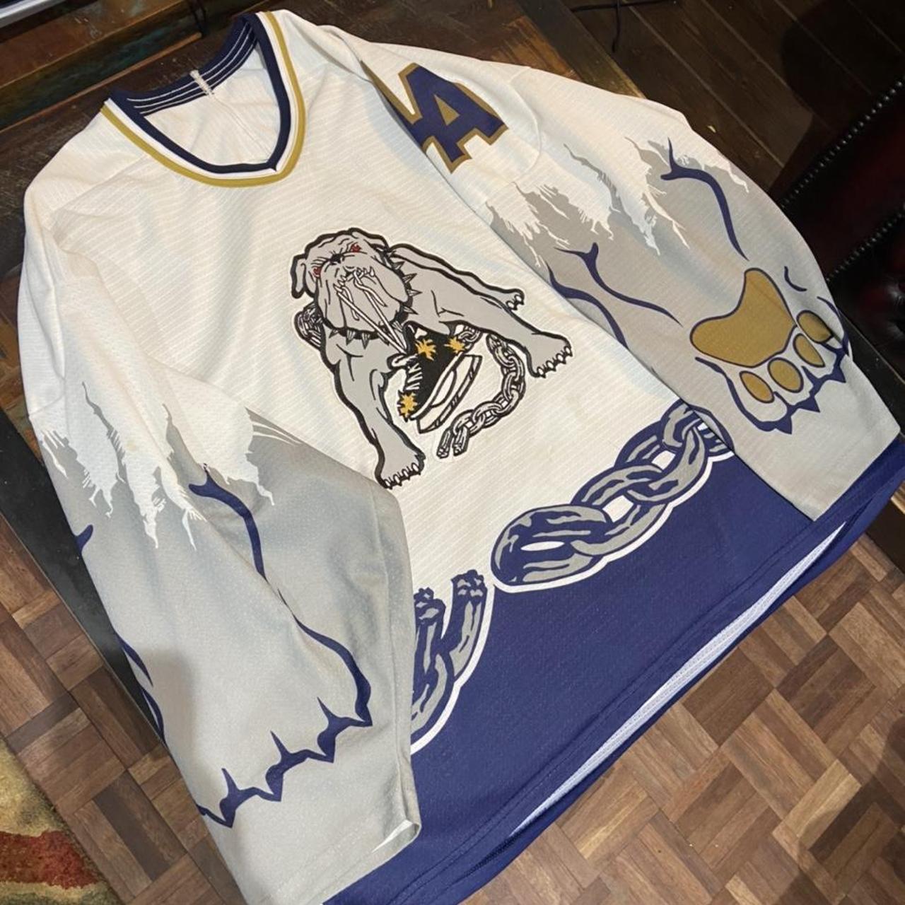 Authentic Vintage Long Beach ICE DOGS Blue Hockey Jersey BAUER Medium Rare  Sign