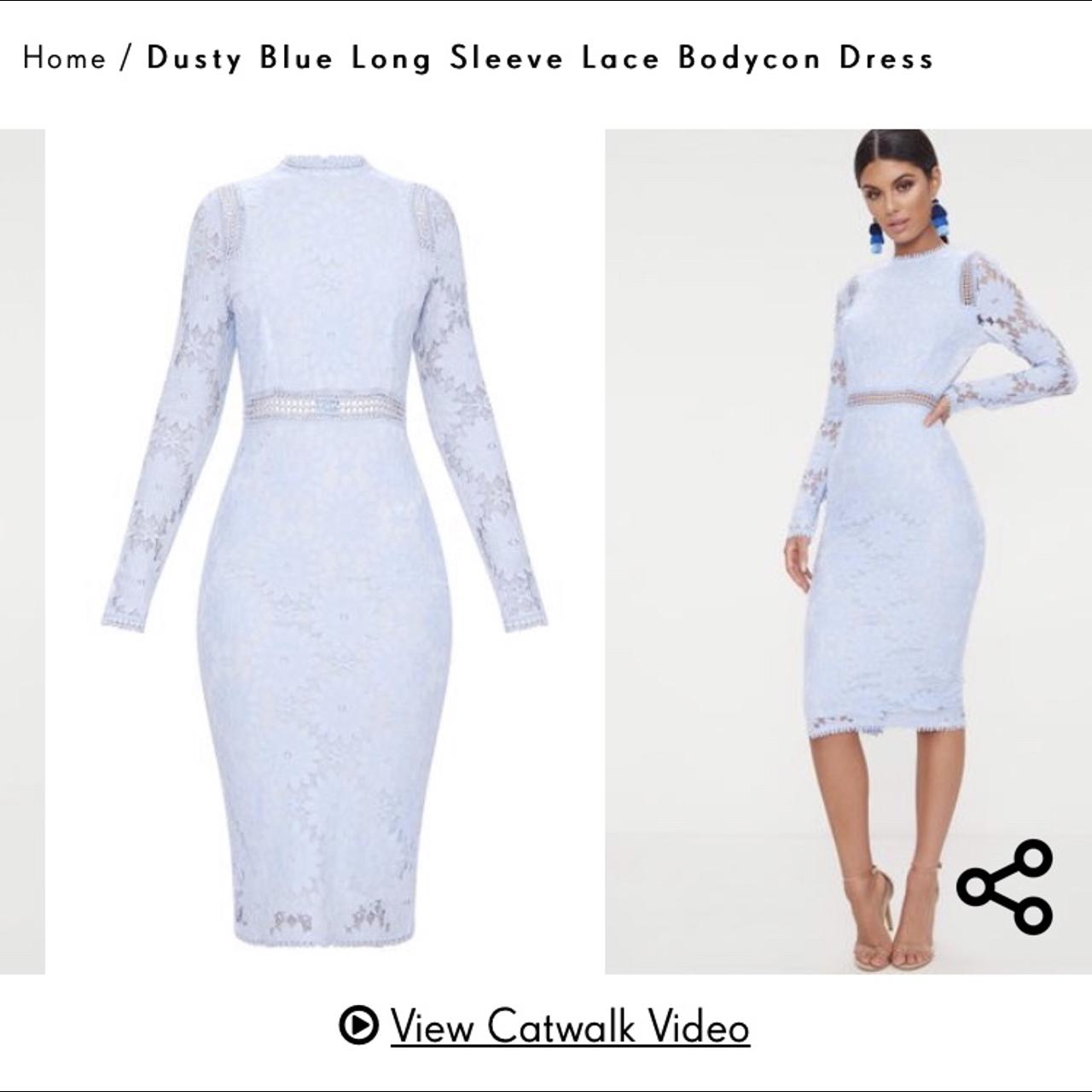 Dusty blue long cheap sleeve lace bodycon dress