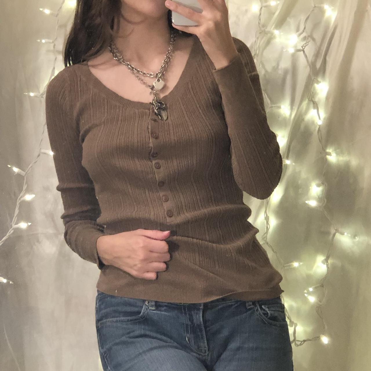 super adorable brown henley sweater top!... - Depop