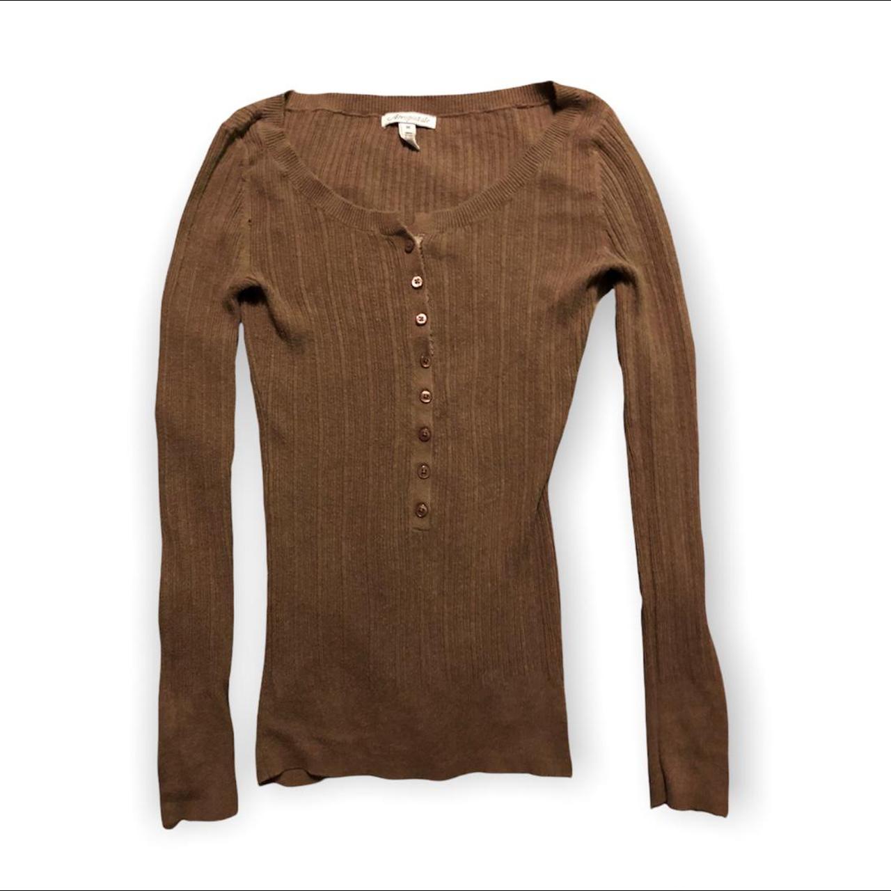 super adorable brown henley sweater top!... - Depop