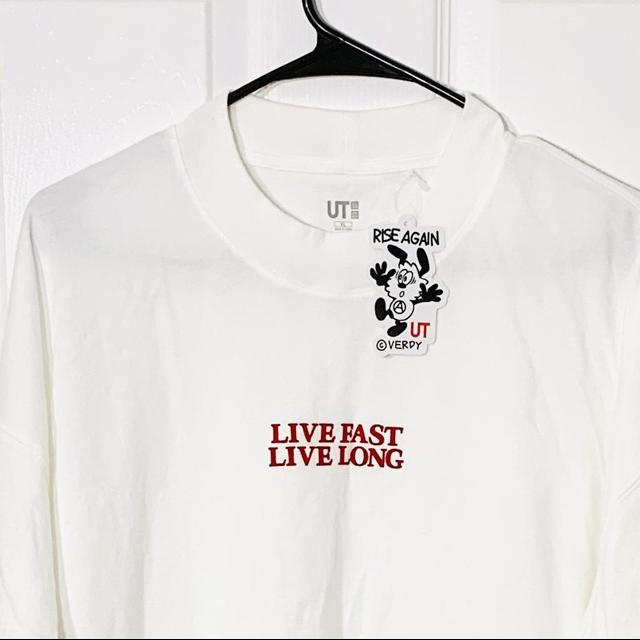 Rare VERDY x UNIQLO white “Live Fast Live Long” tee... - Depop