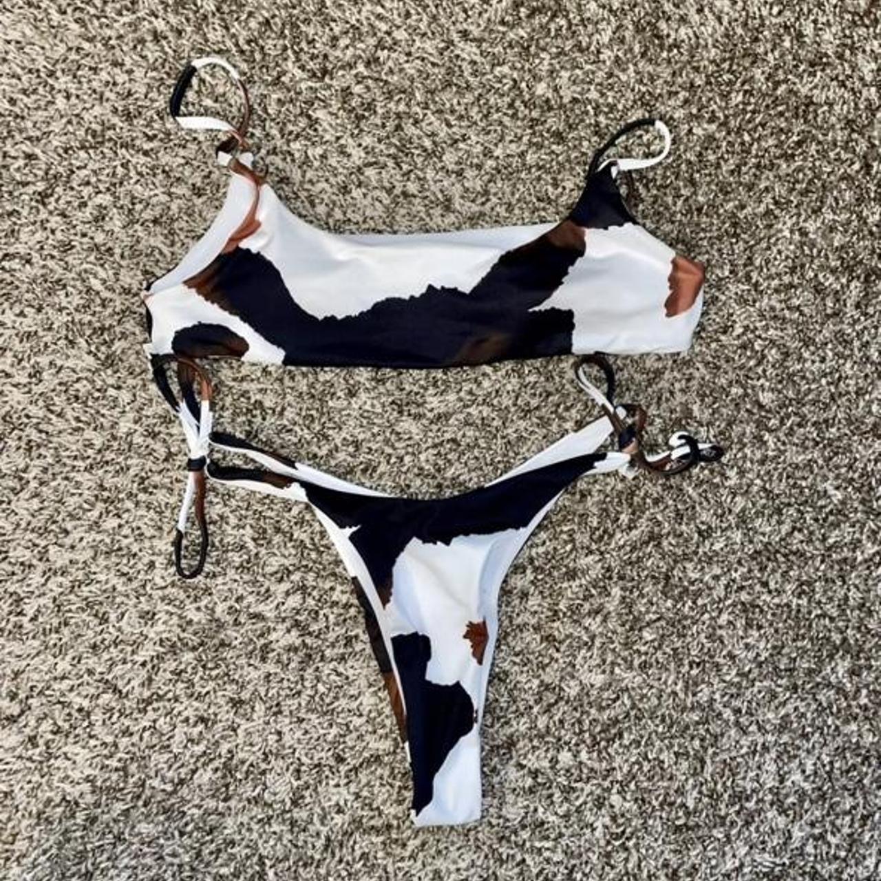 Cow Bikini Swimsuit. Cheeks. Tie Adjusted Bottoms, - Depop