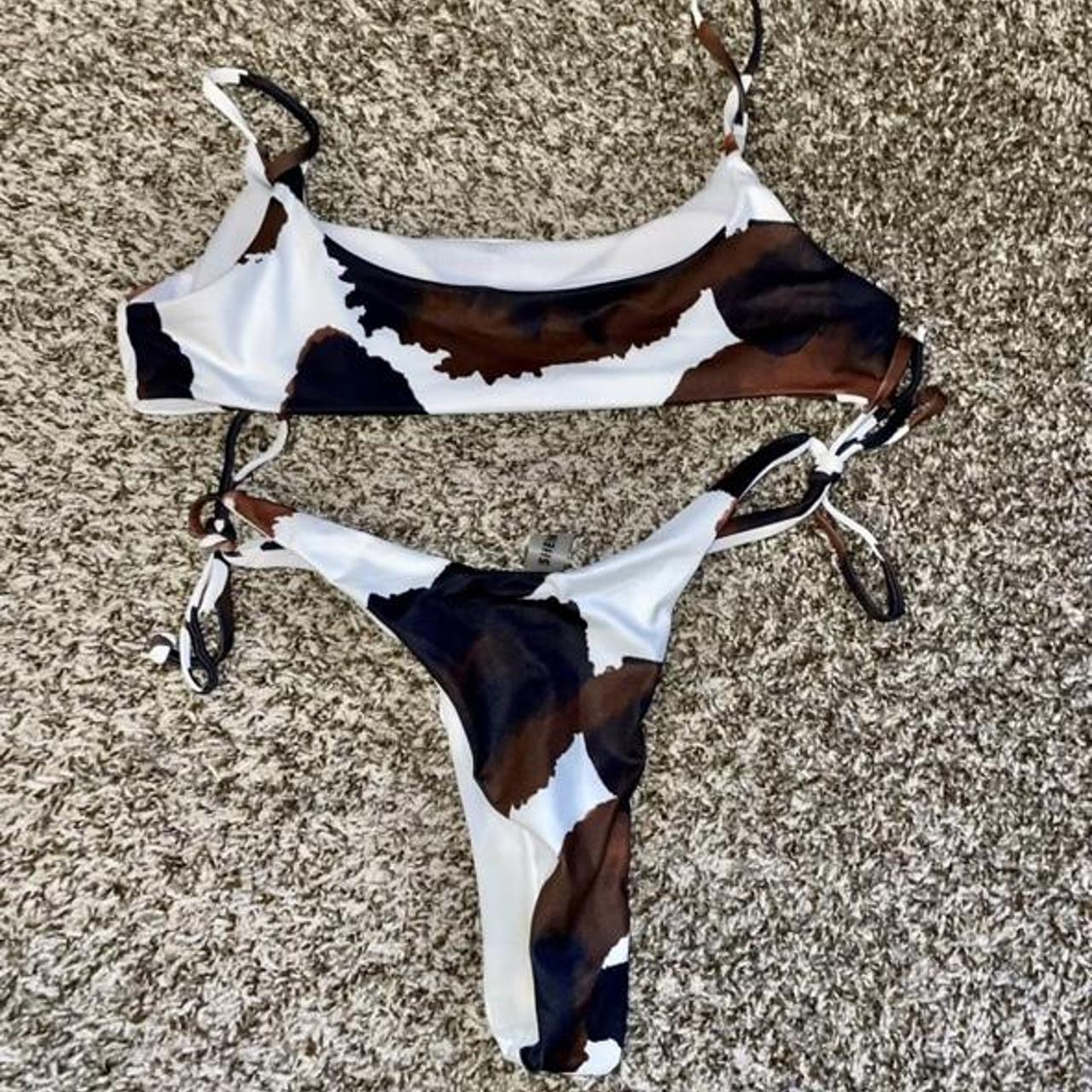 Cow bikini swimsuit. Cheeks. Tie adjusted bottoms,... - Depop