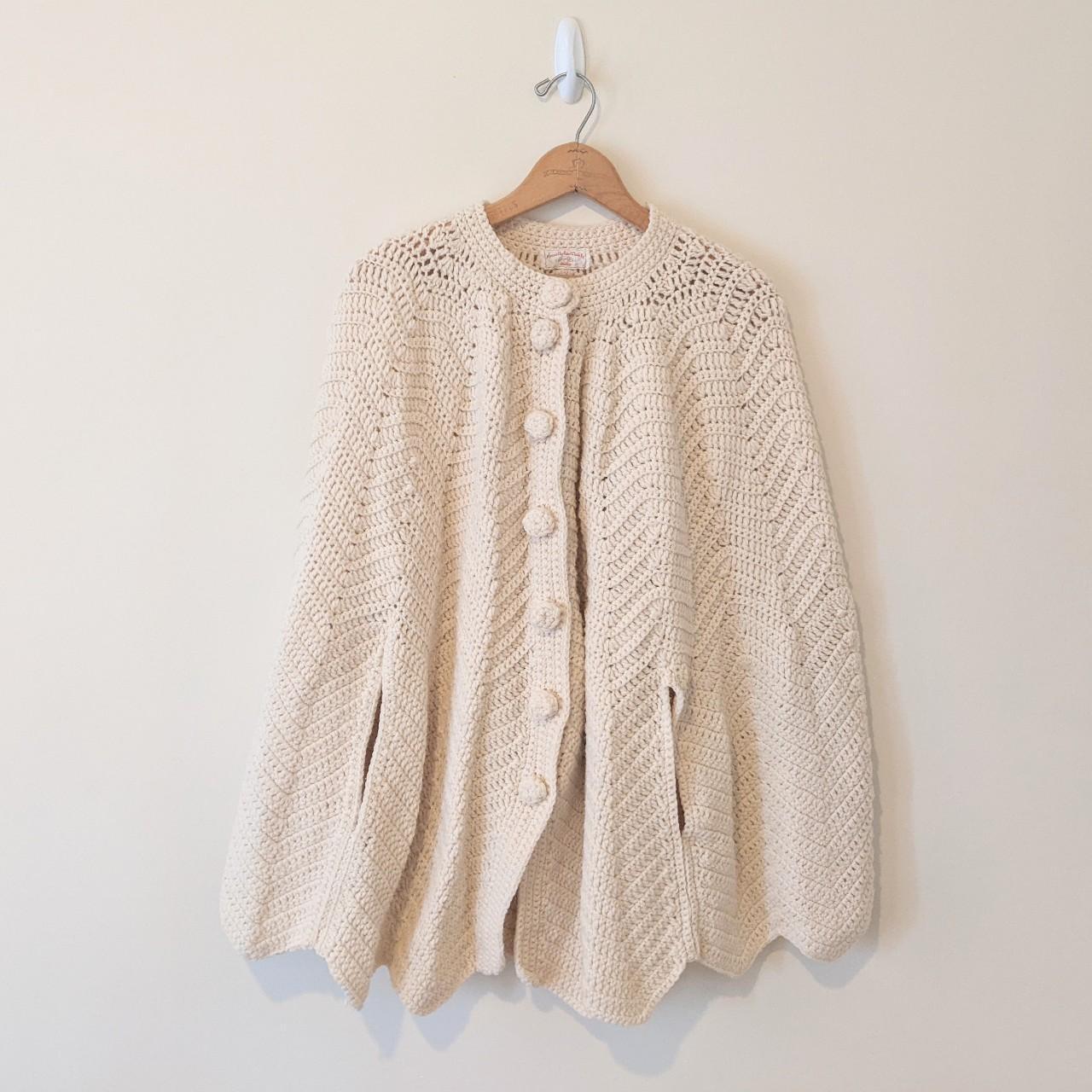 Vintage White Chunky Oversized Handknit Wool Sweater... - Depop