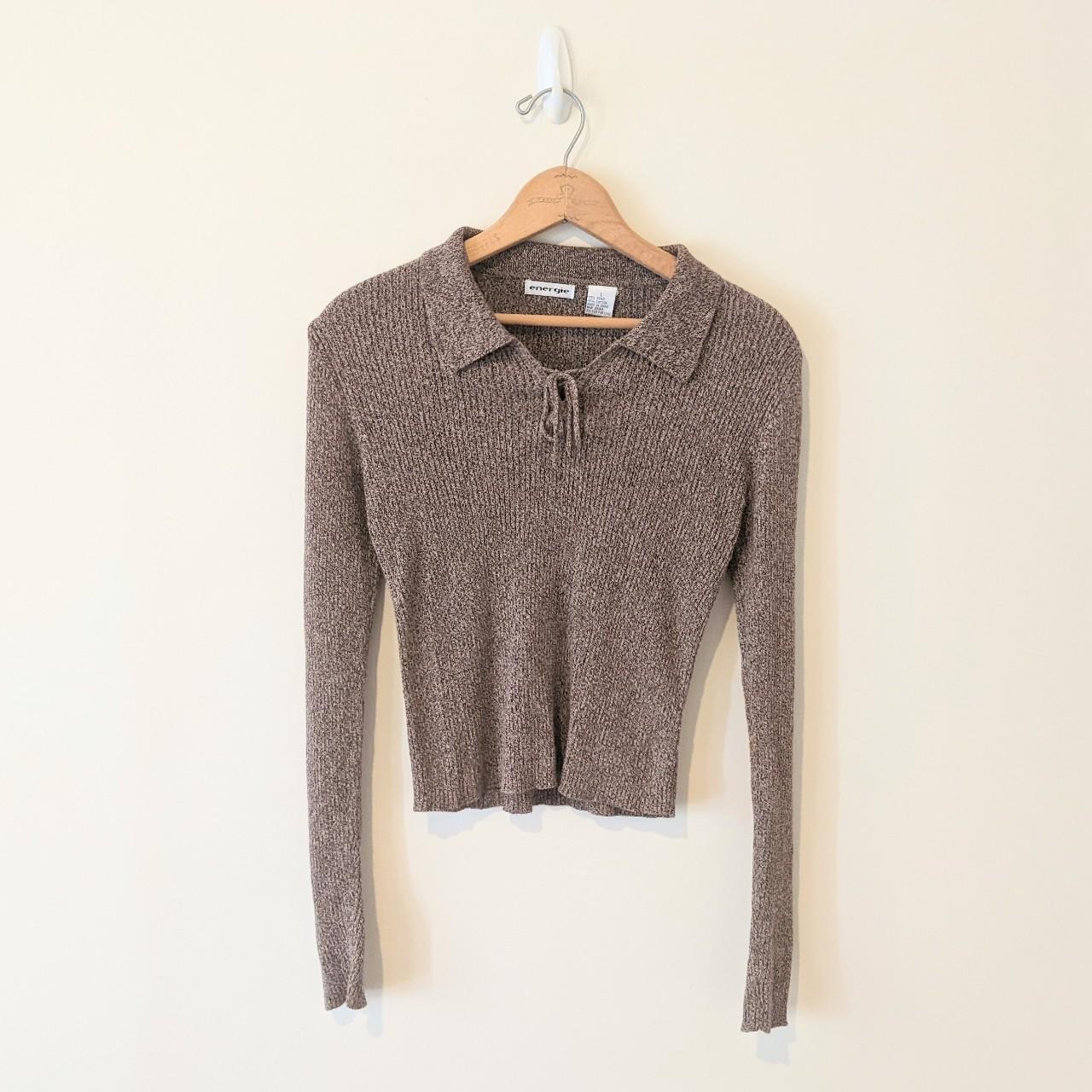 Vintage 90s Brown Ribbed Knit Collared Sweater ... - Depop