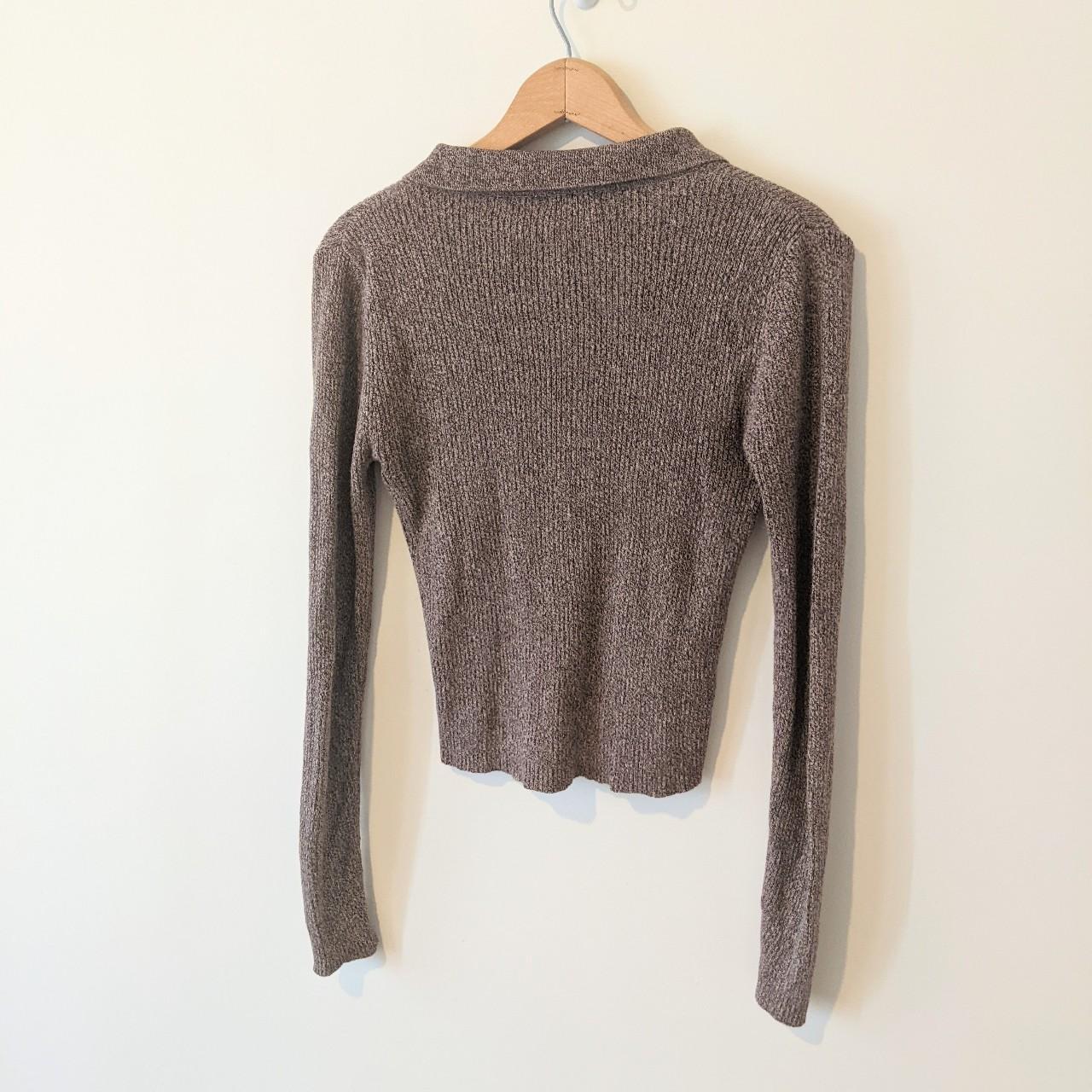 Vintage 90s Brown Ribbed Knit Collared Sweater ... - Depop