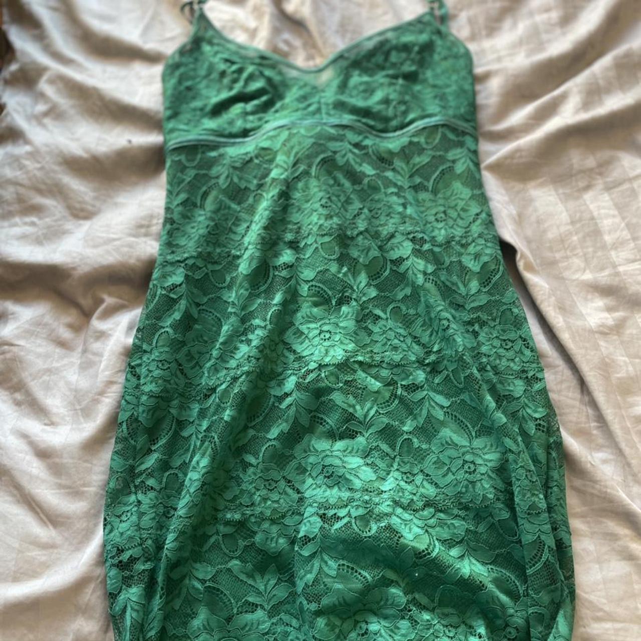 Guess Emerald Green Floral Lace Midi dress - Size... - Depop