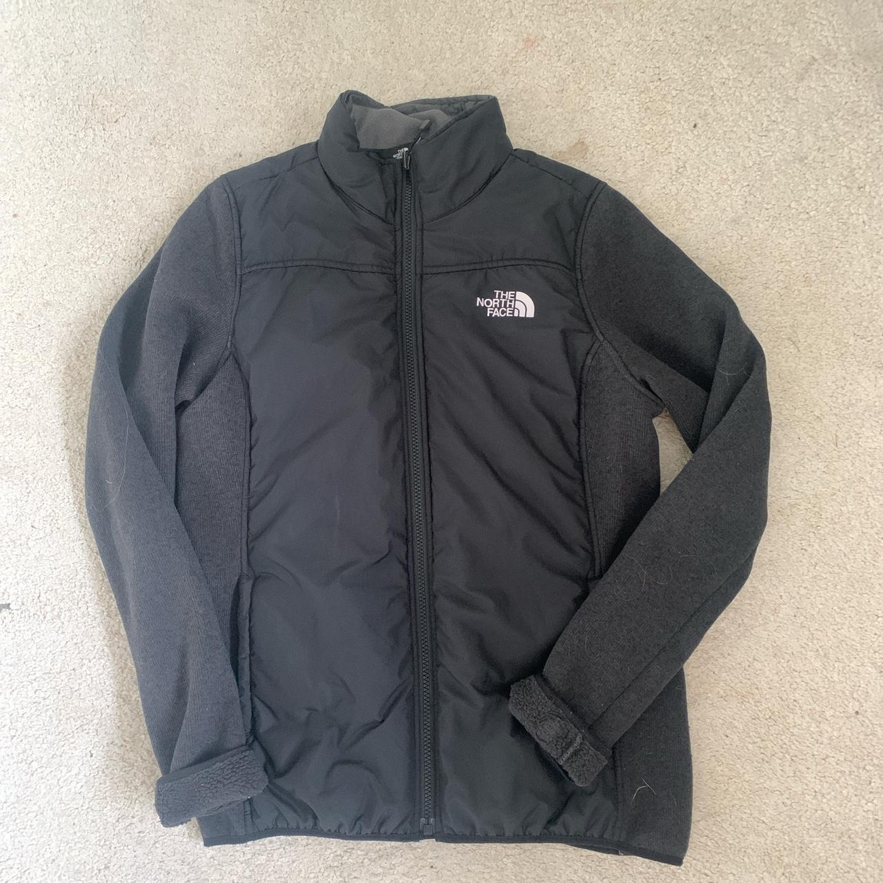 North face coat with fabric sleeves excellent... - Depop