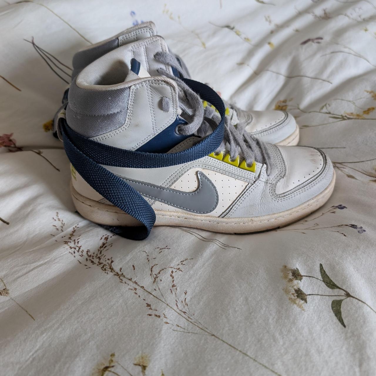 grey white blue and green nike high tops size