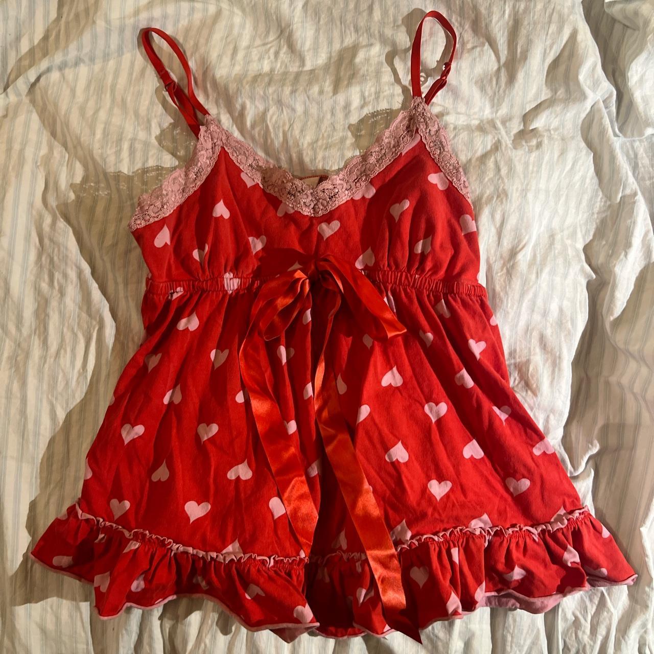 babydoll sweetheart tank blouse with hearts and... - Depop